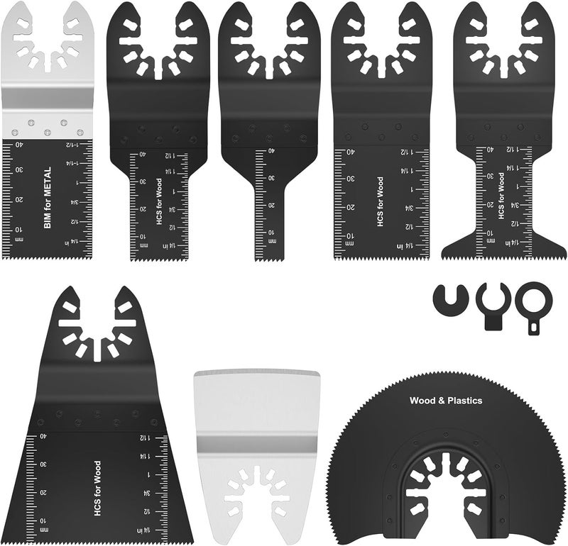 Abizarch 8Pcs Oscillating Saw Tool Blades Set Bi-metal Stainless Steel Multitool Blades Kit Quick Release Oscillating Blades Precise Cutting Saw Blades with 3 Gaskets for Wood Plastic Cutting(8pcs) - Image 3